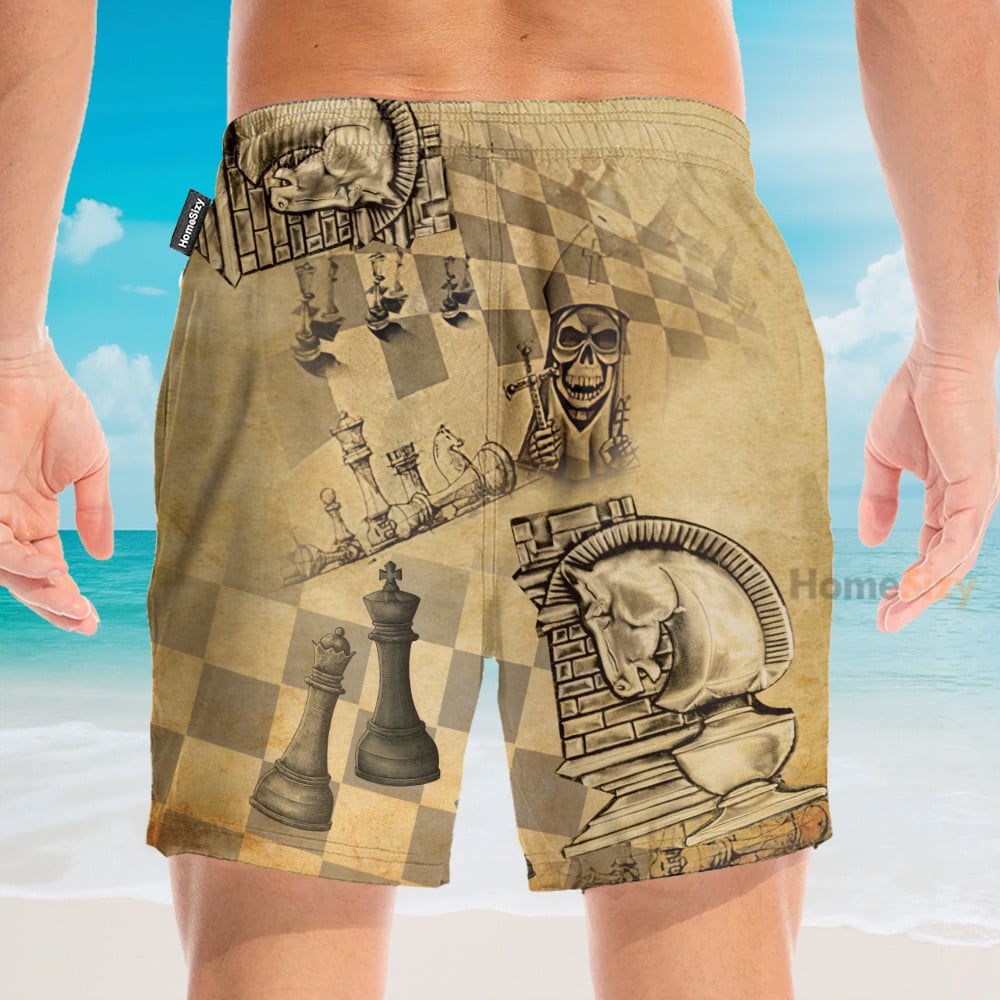 Chess Skull Men's Button's Up Shirts - Hawaiian Shirt & Beach Shorts
