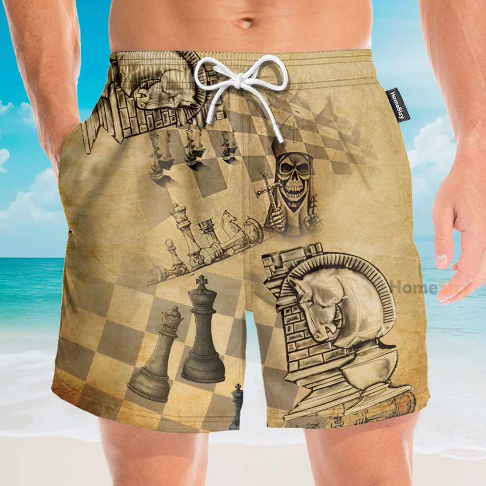 Chess Skull Men's Button's Up Shirts - Hawaiian Shirt & Beach Shorts