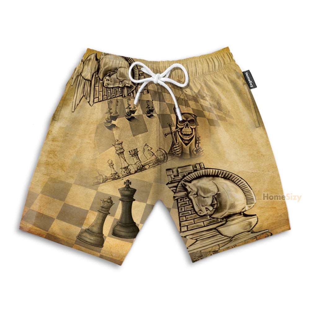 Chess Skull Men's Button's Up Shirts - Hawaiian Shirt & Beach Shorts