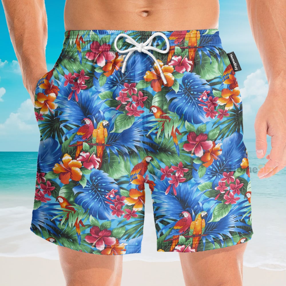 Parrot In Tropical Green Leaves - Hawaiian Shirt & Beach Shorts
