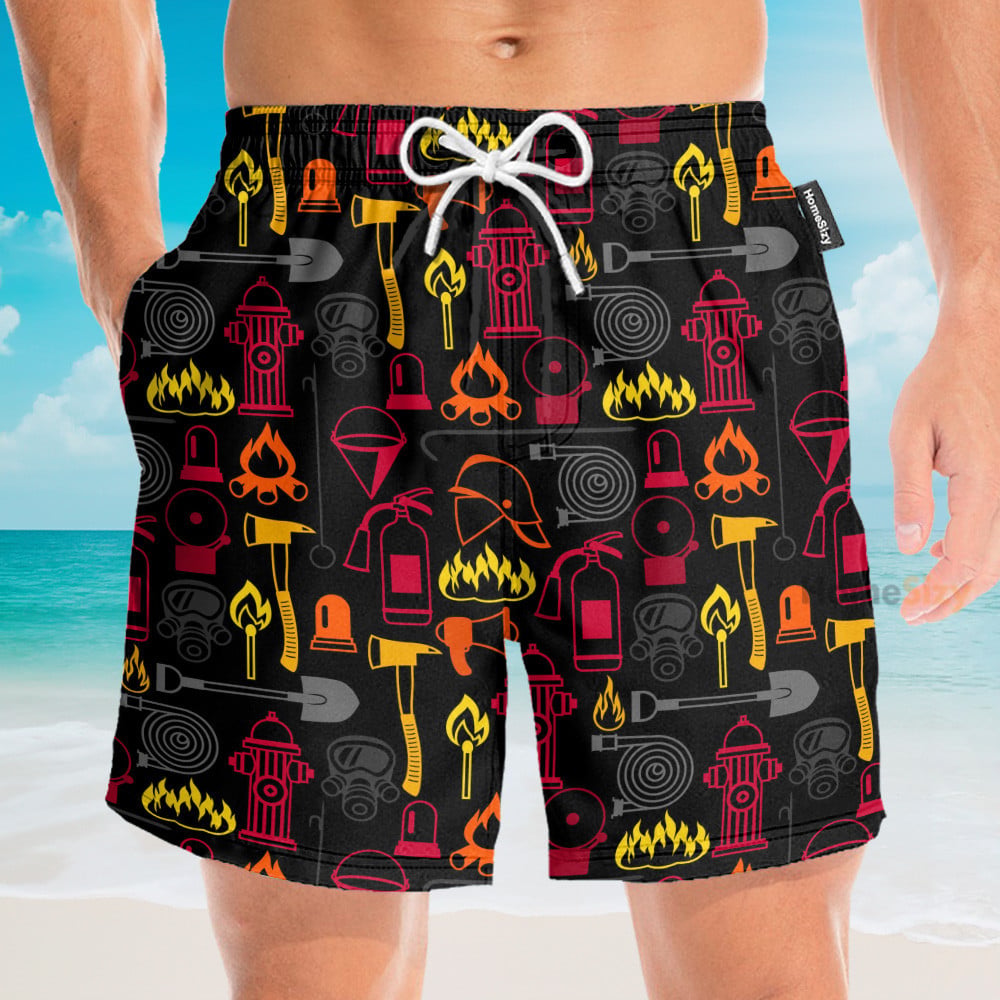 Firefighter Men's Button's Up Shirts - Hawaiian Shirt & Beach Shorts