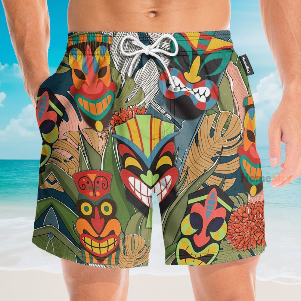 Tiki Head Men's Button's Up Shirts - Hawaiian Shirt & Beach Shorts