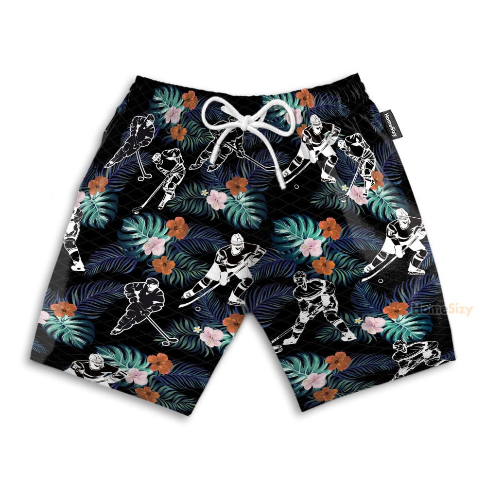 Hockey In Tropical Green Leaves - Hawaiian Shirt & Beach Shorts