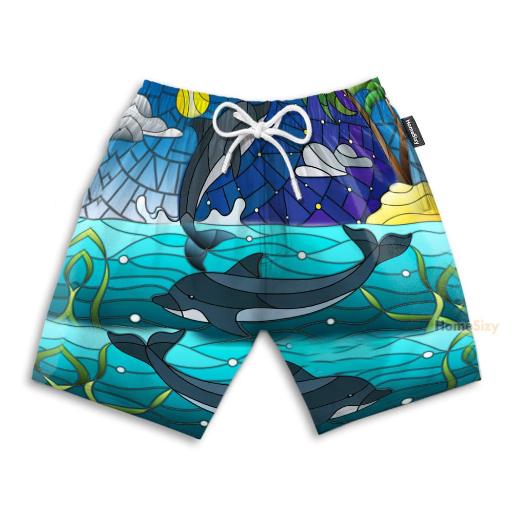 Dolphin Stained Glass Style - Hawaiian Shirt & Beach Shorts