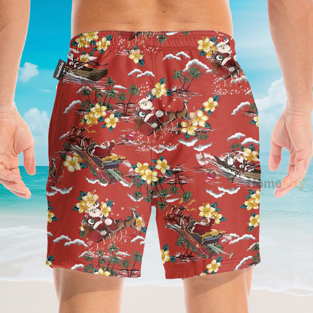 Christmas Santa Men's Button's Up Shirts - Hawaiian Shirt & Beach Shorts