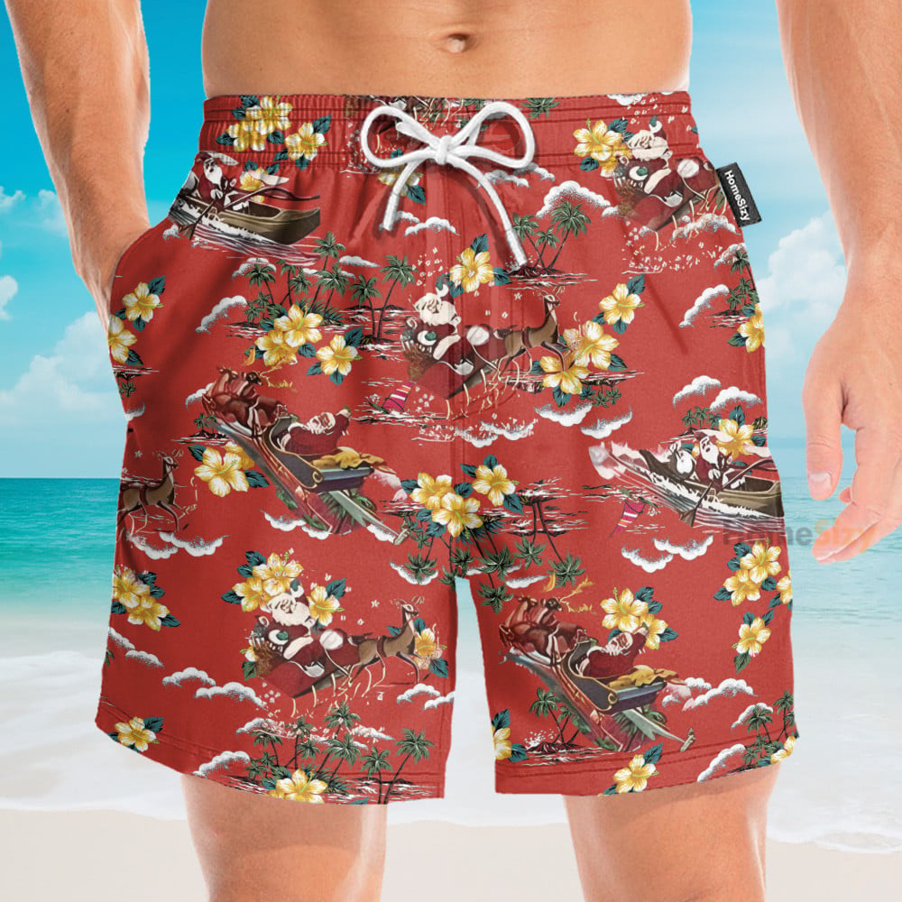 Christmas Santa Men's Button's Up Shirts - Hawaiian Shirt & Beach Shorts