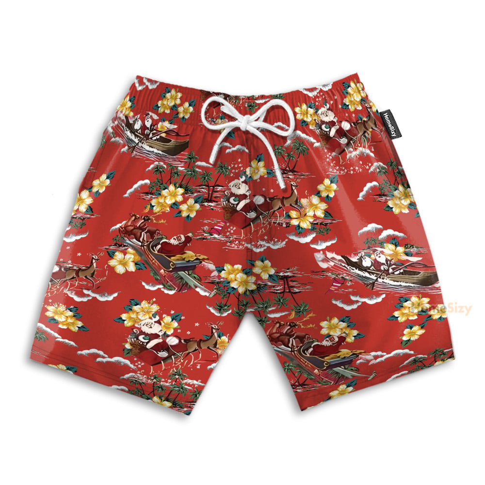 Christmas Santa Men's Button's Up Shirts - Hawaiian Shirt & Beach Shorts