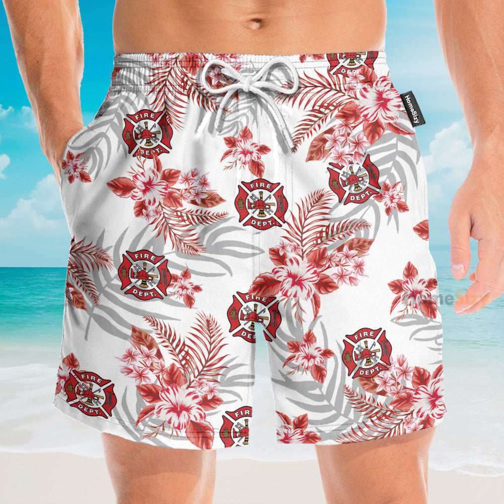 Firefighter Fire Rescue Men's Button's Up Shirts - Hawaiian Shirt & Beach Shorts