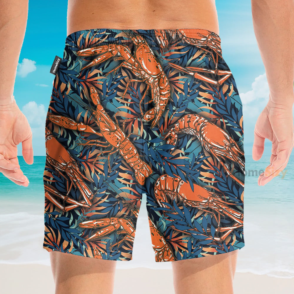 Shrimp Tropical Leaves Pattern - Hawaiian Shirt & Beach Shorts