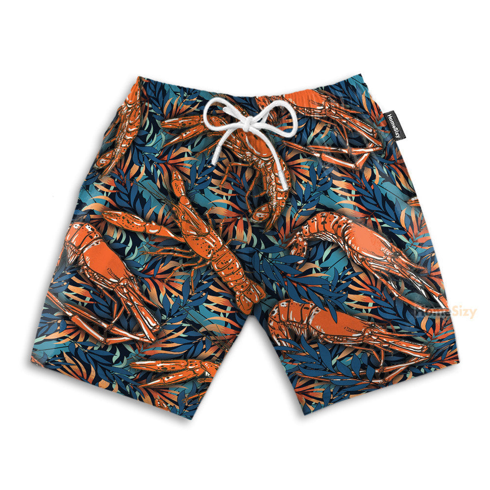 Shrimp Tropical Leaves Pattern - Hawaiian Shirt & Beach Shorts