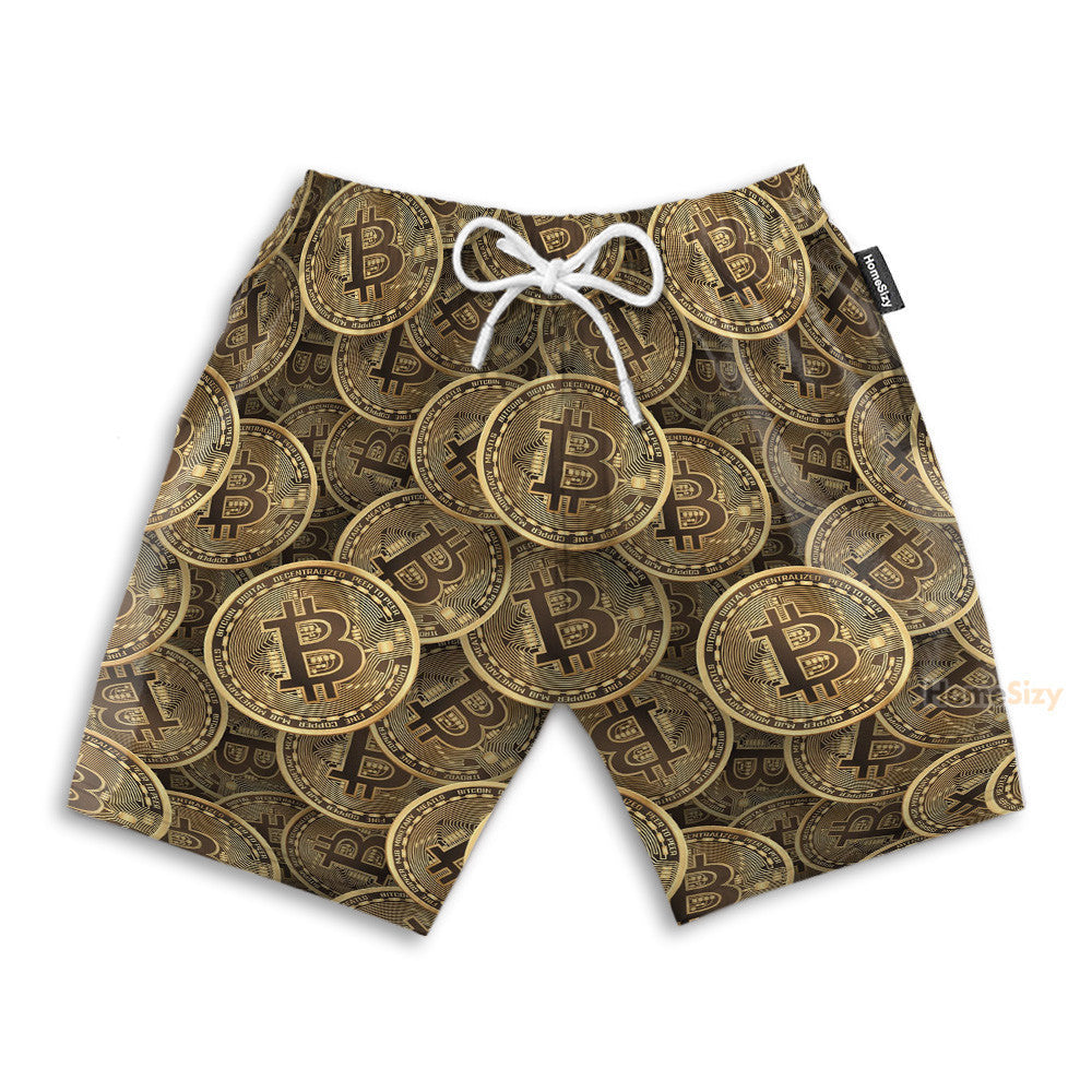 Realistic Seamless Bitcoin Cryptocurrency - Hawaiian Shirt & Beach Shorts