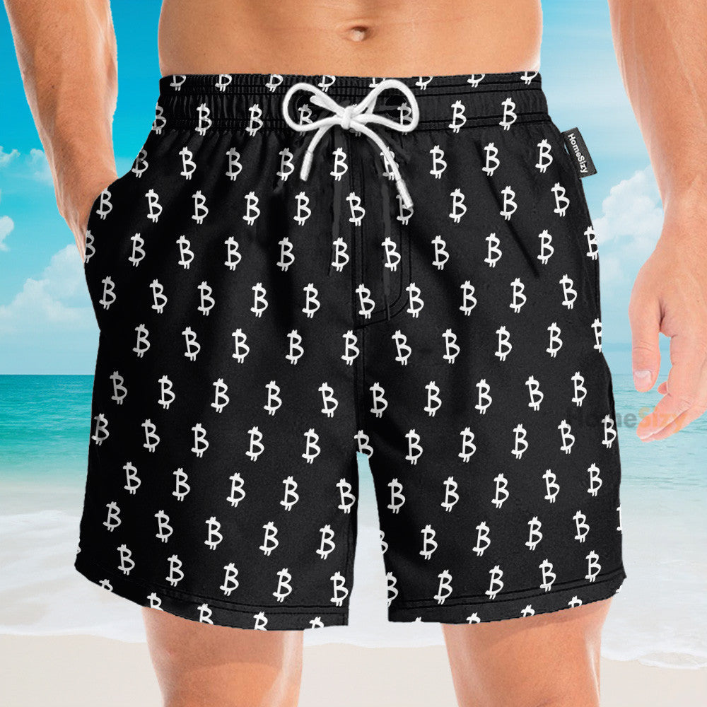 Black And White Bitcoin Pattern - Hawaiian Shirt & Beach Shorts