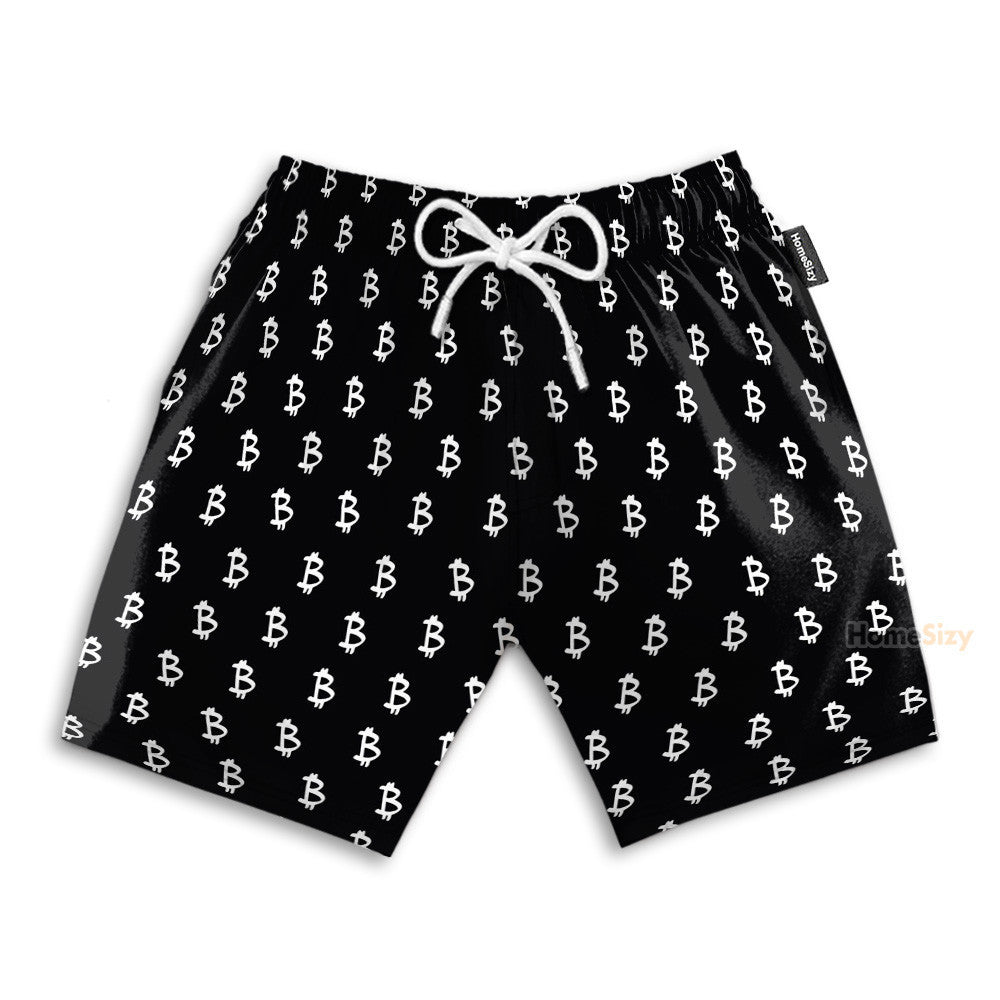 Black And White Bitcoin Pattern - Hawaiian Shirt & Beach Shorts
