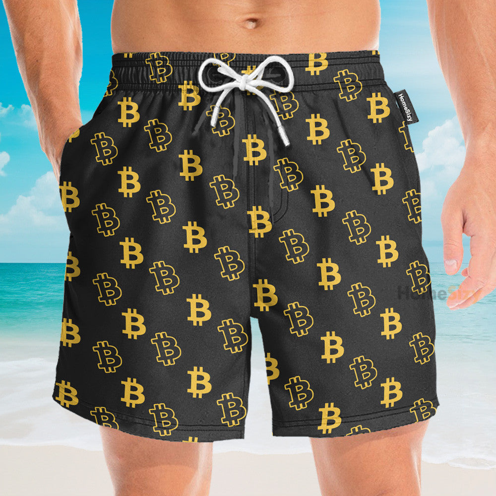 Seamless Bitcoin Men's Button's Up Shirts - Hawaiian Shirt & Beach Shorts