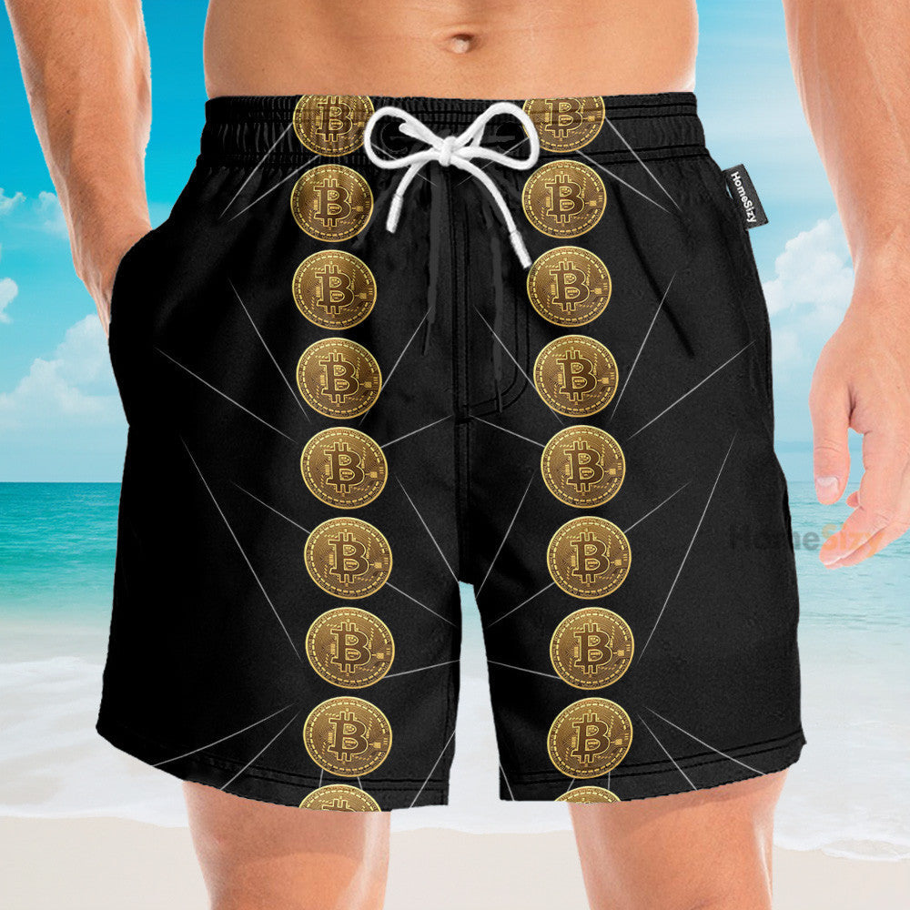 Luxury Golden Bitcoin Men's Button's Up Shirts - Hawaiian Shirt & Beach Shorts