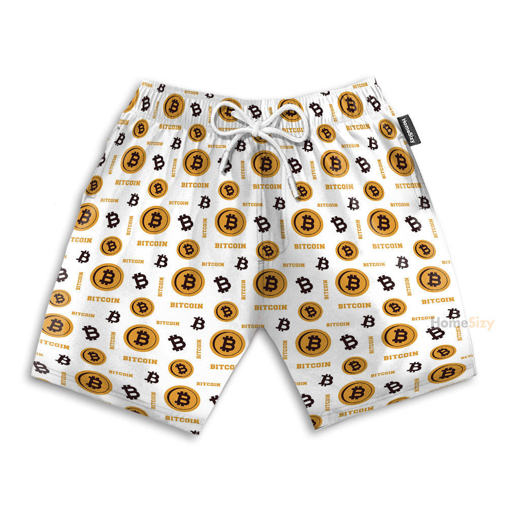 Bitcoin Seamless Pattern In White Background - Hawaiian Shirt & Beach Shorts