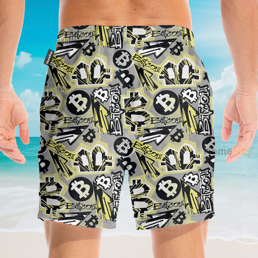 Bitcoin Doodle Funky Pattern - Hawaiian Shirt & Beach Shorts