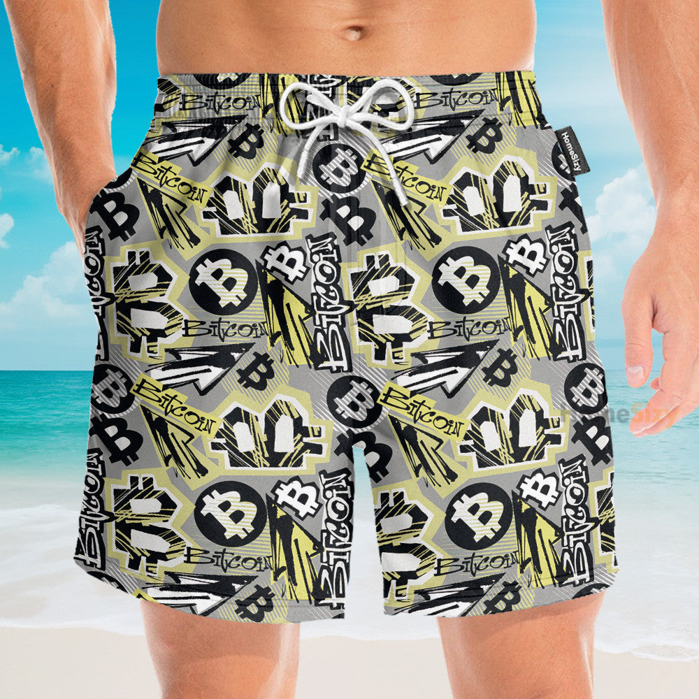 Bitcoin Doodle Funky Pattern - Hawaiian Shirt & Beach Shorts