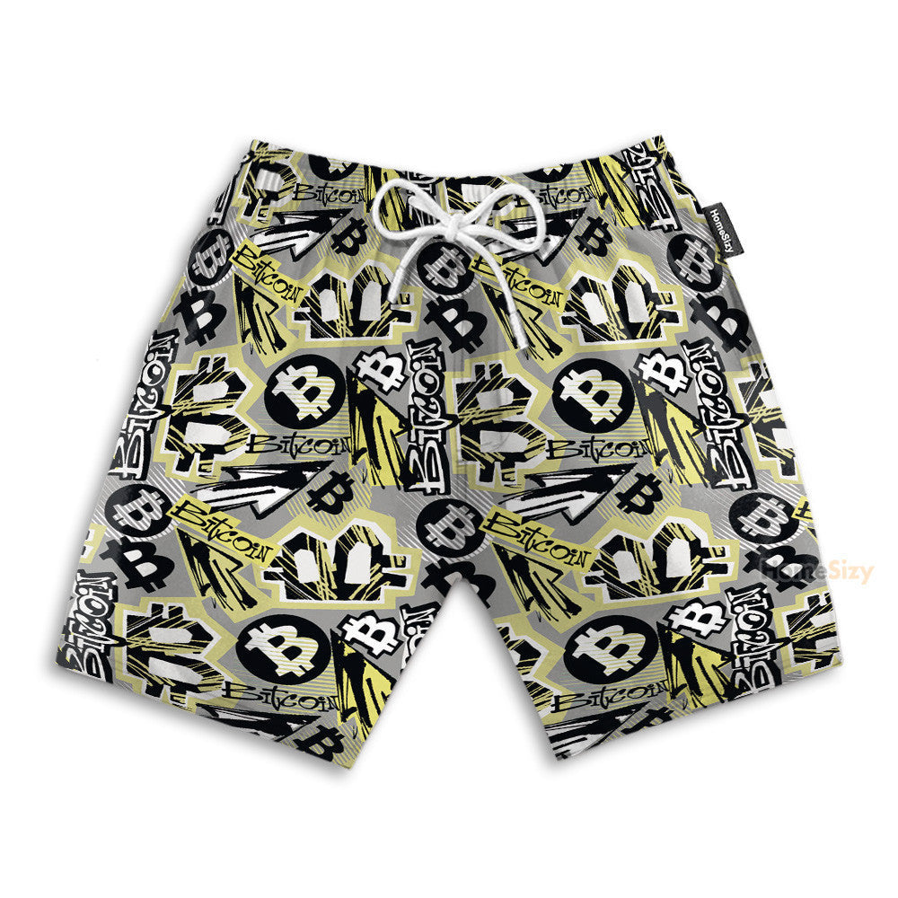 Bitcoin Doodle Funky Pattern - Hawaiian Shirt & Beach Shorts