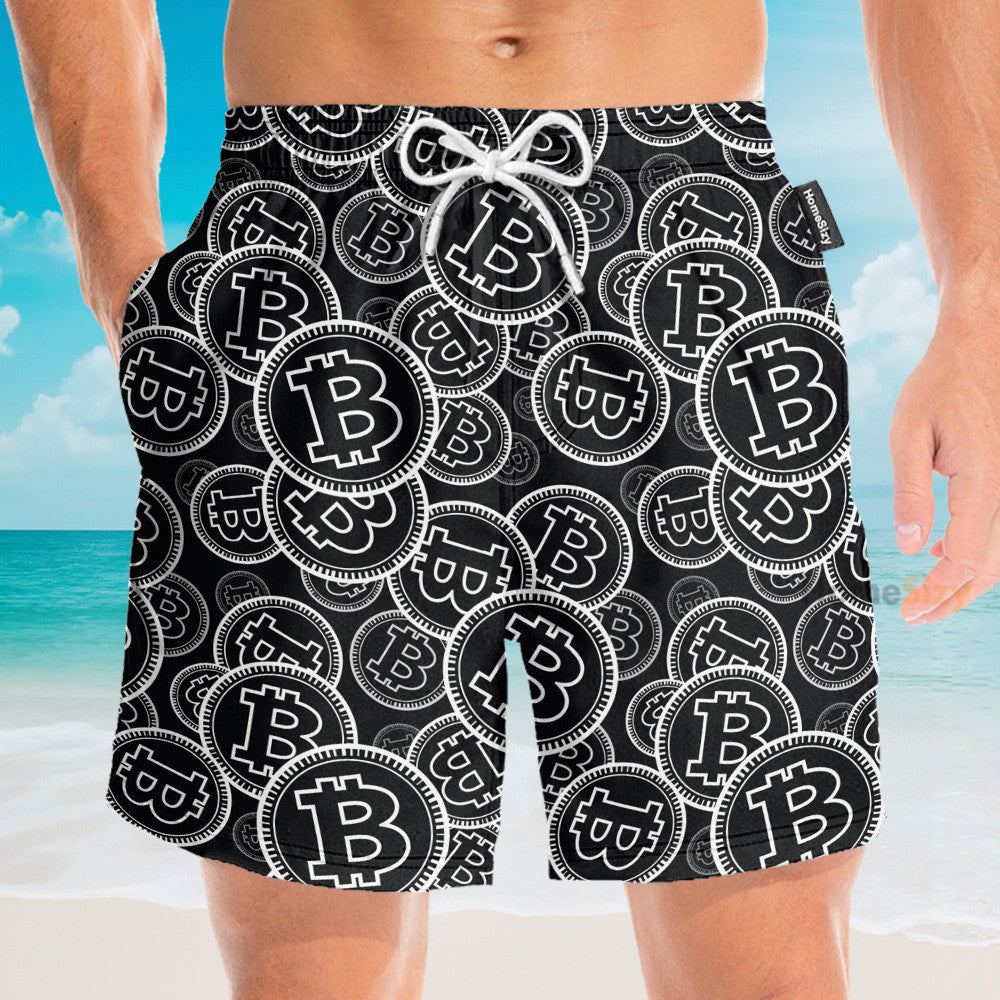 Digital Bitcoin Crypto Men's Button's Up Shirts - Hawaiian Shirt & Beach Shorts