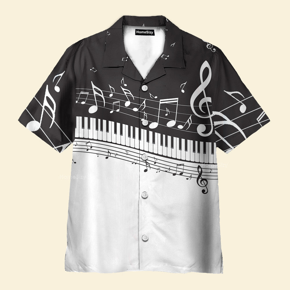Piano And Music Notes Pattern - Hawaiian Shirt