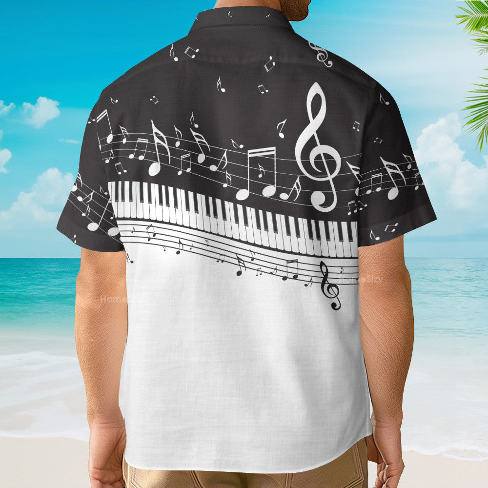 Piano And Music Notes Pattern - Hawaiian Shirt