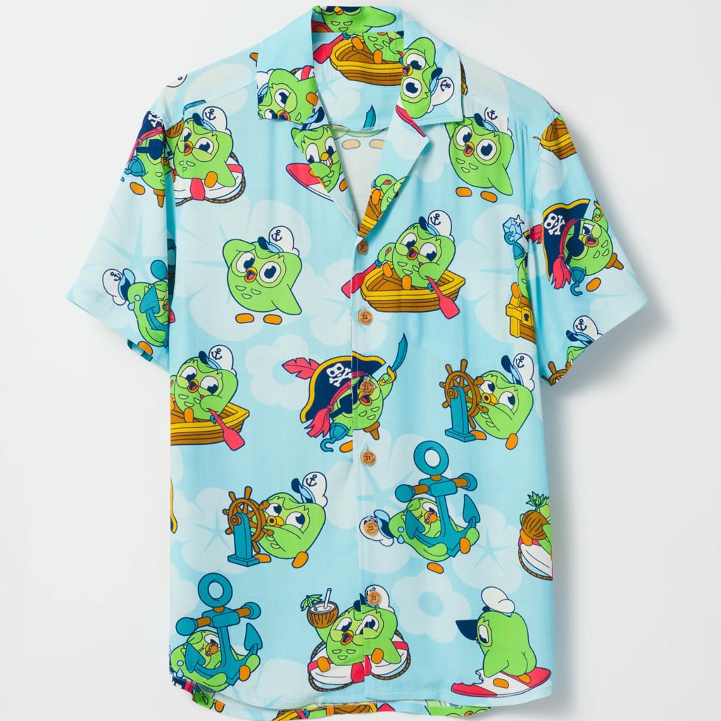 Duolingo Merch Captain Duo Button Up Shirt Unique Gifts For Husband - WearandDecor - Tazila