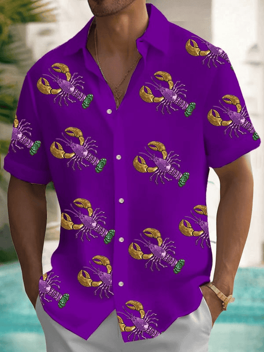 Crawfish Mardi Gras Hawaiian Shirt Fat Tuesday Shirt New Orleans Mardi Gras Clothing - Tazila