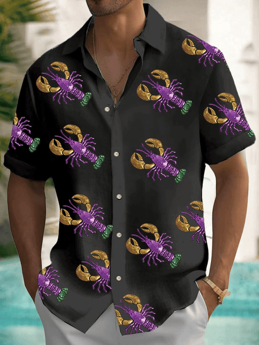 Crawfish Mardi Gras Hawaiian Shirt Fleur De Lis Clothing Mardi Gras Button Down Husband Gifts - Tazila