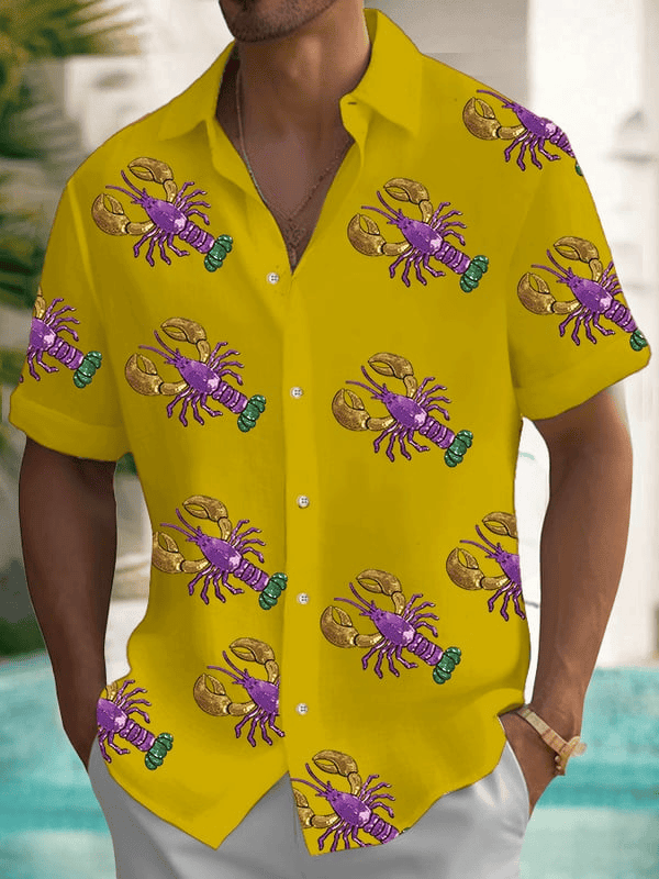 Crawfish Mardi Gras Hawaiian Shirt Mardi Gras Shirts Men's New Orleans Festival Apparel - Tazila