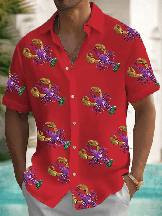 Crawfish Mardi Gras Button Down Shirt Mardi Gras Shirts Men's New Orleans Festival Clothing - Tazila