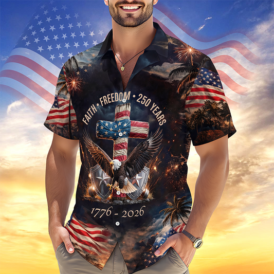 250 Years Of Freedom 1776 - 2026 Eagle Patriotic Hawaii Shirt America 250 Merchandise Patriotic Themed Gifts - Tazila