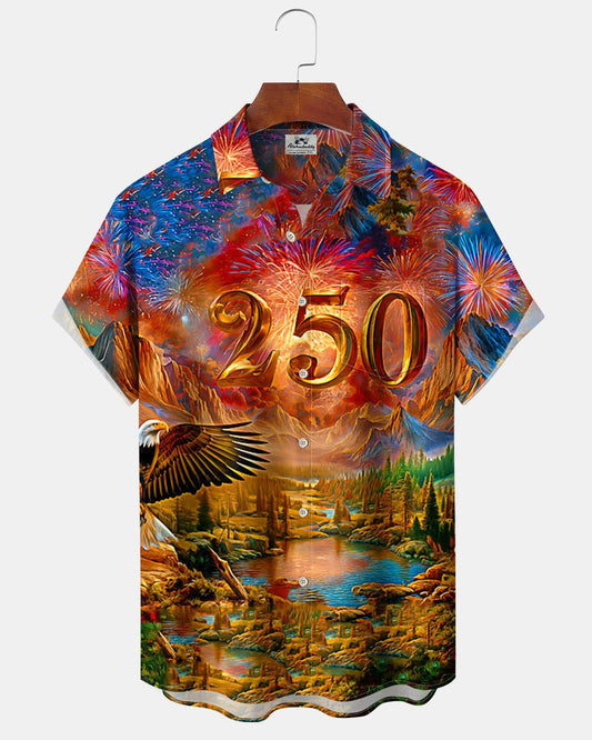 Alohadaddy® USA 250th Anniversary Men's Short-Sleeve Shirt with Art Print Buttons  and Pockets - Big & Tall
