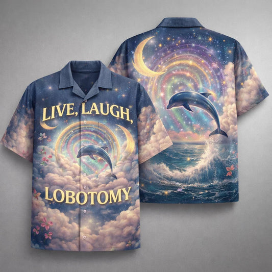 Dolphin Rainbow Hawaiian Shirt, Live Laugh Lobotomy Aloha Shirt, Trippy Ocean Dream Shirt