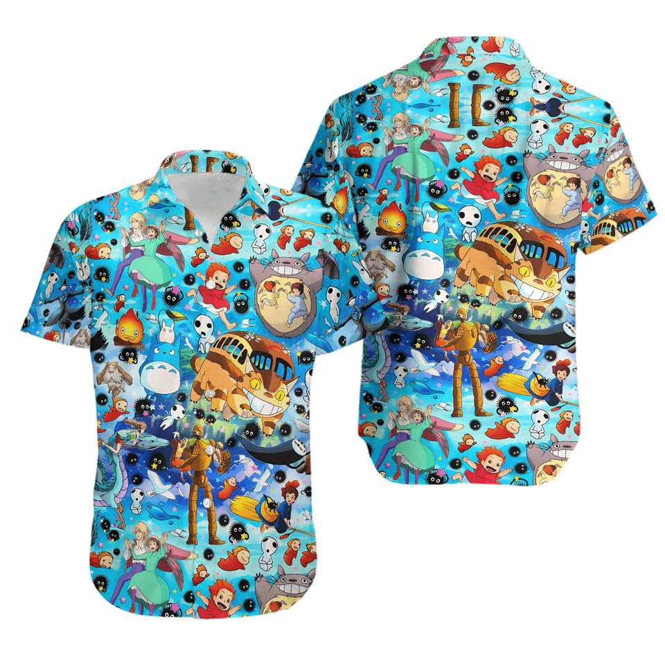 NoClaws Studio Ghibli Hawaii Shirt All Of Studio Ghibli Characters Pattern Hawaiian Shirt Colorful Unisex