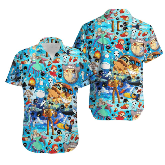 NoClaws Studio Ghibli Hawaii Shirt All Of Studio Ghibli Characters Pattern Hawaiian Shirt Colorful Unisex