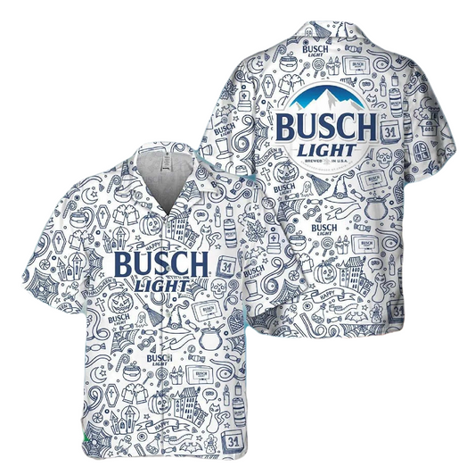 NoClaws Busch Light Hawaii Shirt Happy Halloween Busch Light Pattern Hawaiian Shirt White Unisex