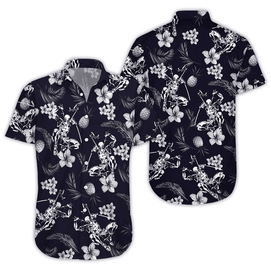 NoClaws NoClaws Deadpool Hawaii Shirt Marvel Deadpool Tropical Pineapples Flowers Pattern Hawaiian Shirt Black Unisex