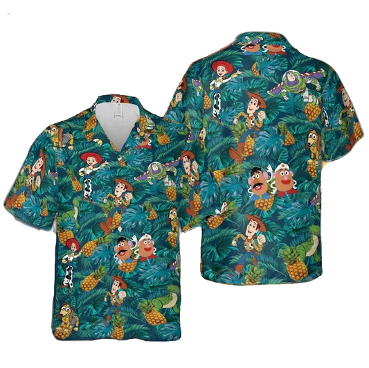 Toy Story Hawaii Shirt Disney Toy Story Characters Pineapple Tropical Pattern Hawaiian Shirt Green Unisex