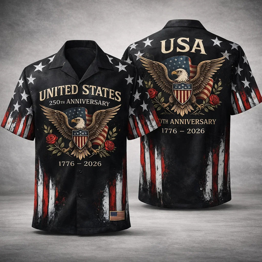 USA 250th Anniversary Hawaiian Shirt Eagle Rose Flag 1776-2026 Patriotic