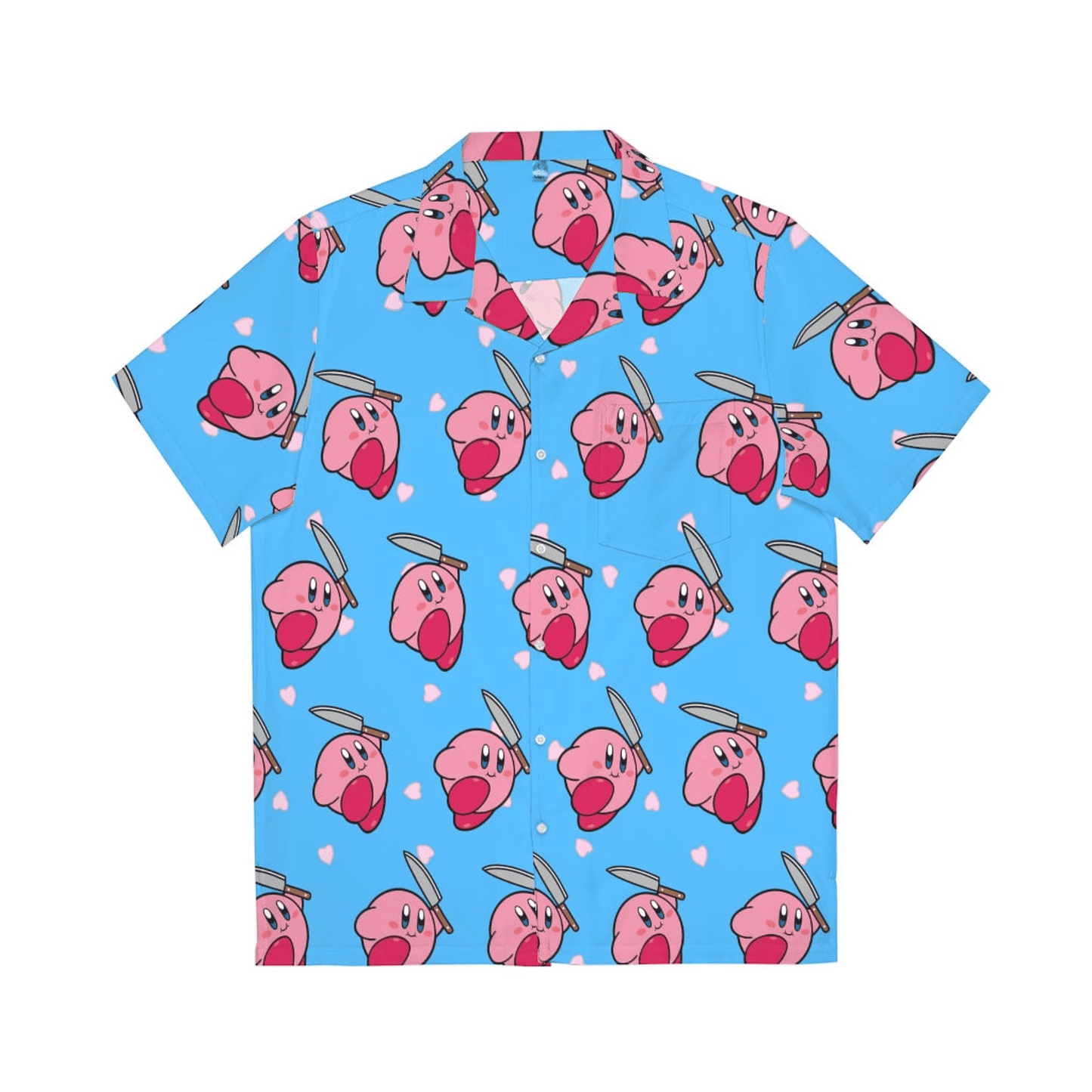 NoClaws NoClaws Kirby Hawaii Shirt Kirby With Knife Pattern Hawaiian Shirt Blue Pink Unisex