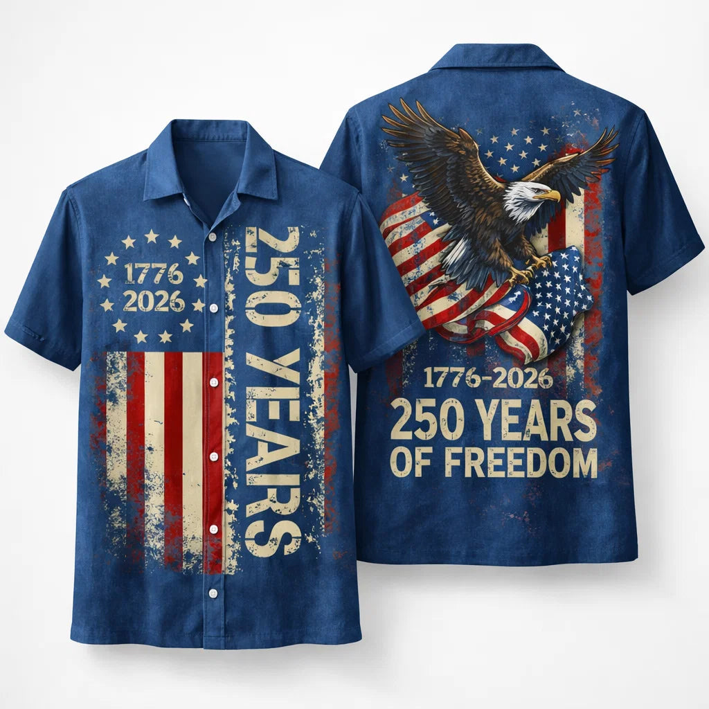 USA 250 Years Hawaiian Shirt Eagle Flag 1776-2026 Patriotic Freedom