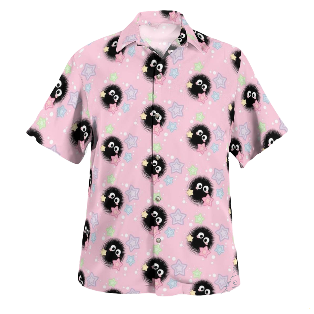 NoClaws Studio Ghibli Hawaii Shirt Chibi Studio Ghibli Susuwatari Star Pattern Hawaiian Shirt Pink Unisex