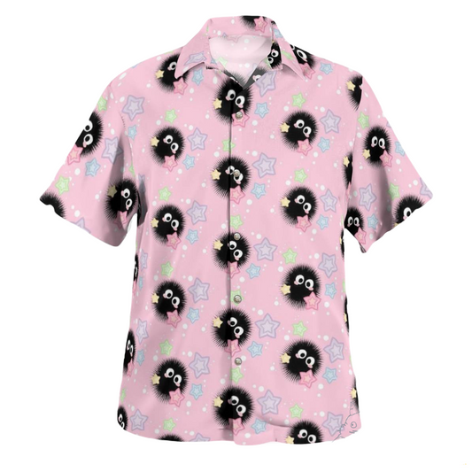 NoClaws Studio Ghibli Hawaii Shirt Chibi Studio Ghibli Susuwatari Star Pattern Hawaiian Shirt Pink Unisex