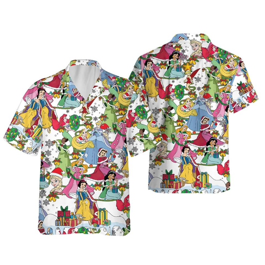 NoClaws Disney Hawaii Shirt Disney Princesses On Christmas Eve Hawaiian Shirt Colorful Unisex