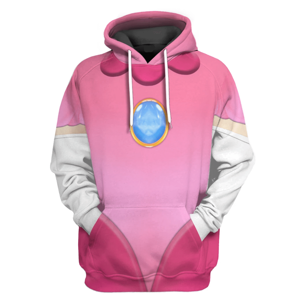 Super Mario Costume Hoodie Game Character Princess Peach Costume T-shirt Pink Unisex Adults