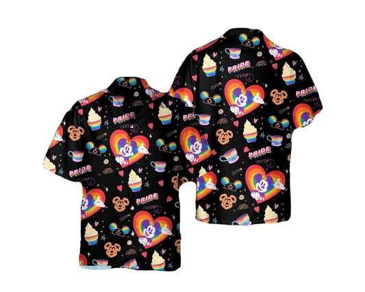 NoClaws MM Hawaii Shirt Disney MM Rainbow Heart Snacks Pattern Hawaiian Shirt Colorful Unisex