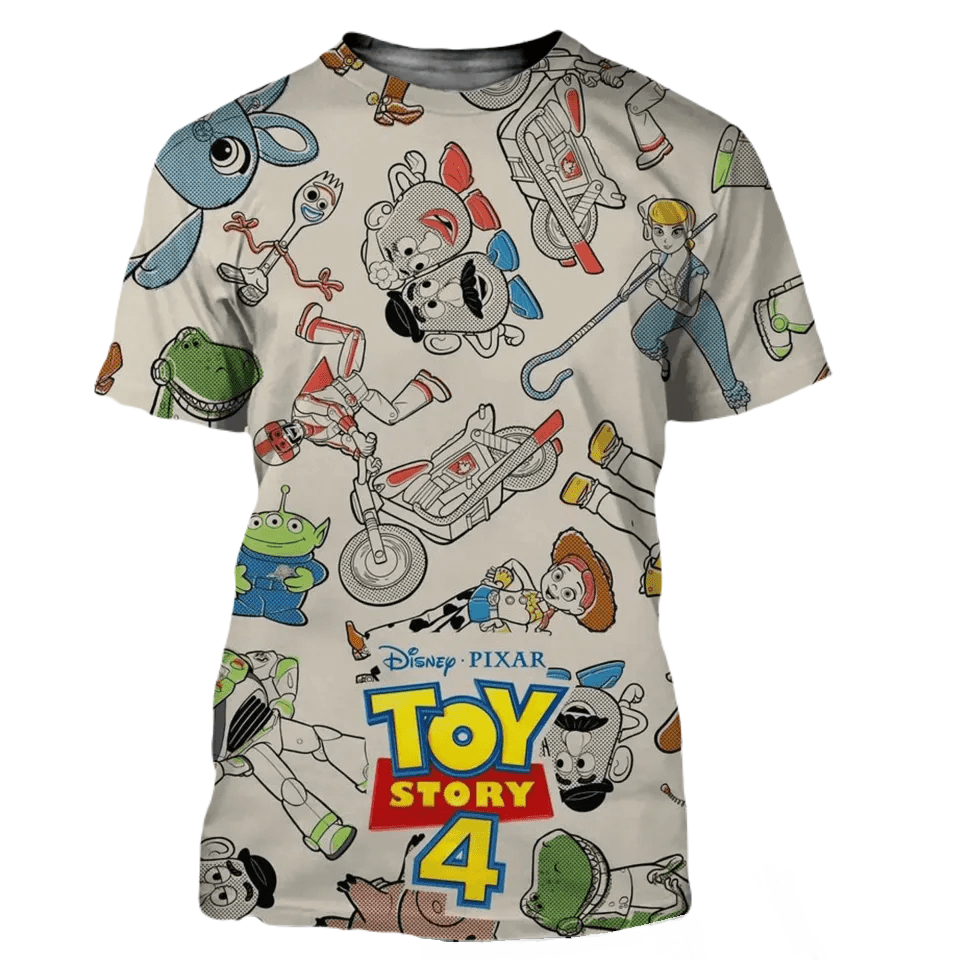 Toy Story T-shirt DN Toy Story 4 Characters Pattern T-shirt Gray Unisex