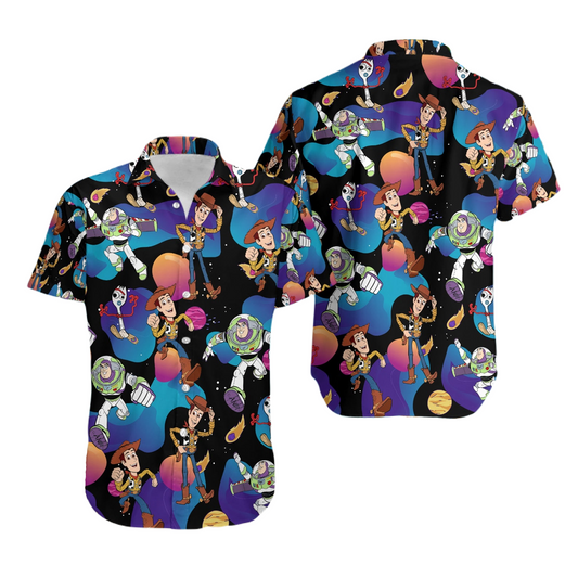 Toy Story Hawaii Shirt Disney Woody Buzz Forky Galaxy Pattern Hawaiian Shirt Black Blue Unisex
