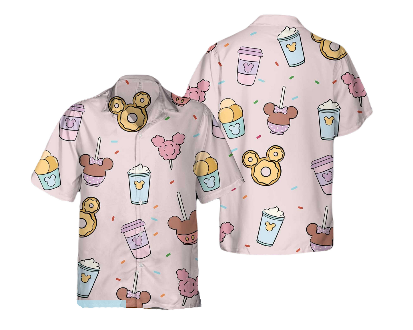 NoClaws Disney Hawaii Shirt Disney World Food Snack Drink Pattern Hawaiian Shirt Pink Unisex